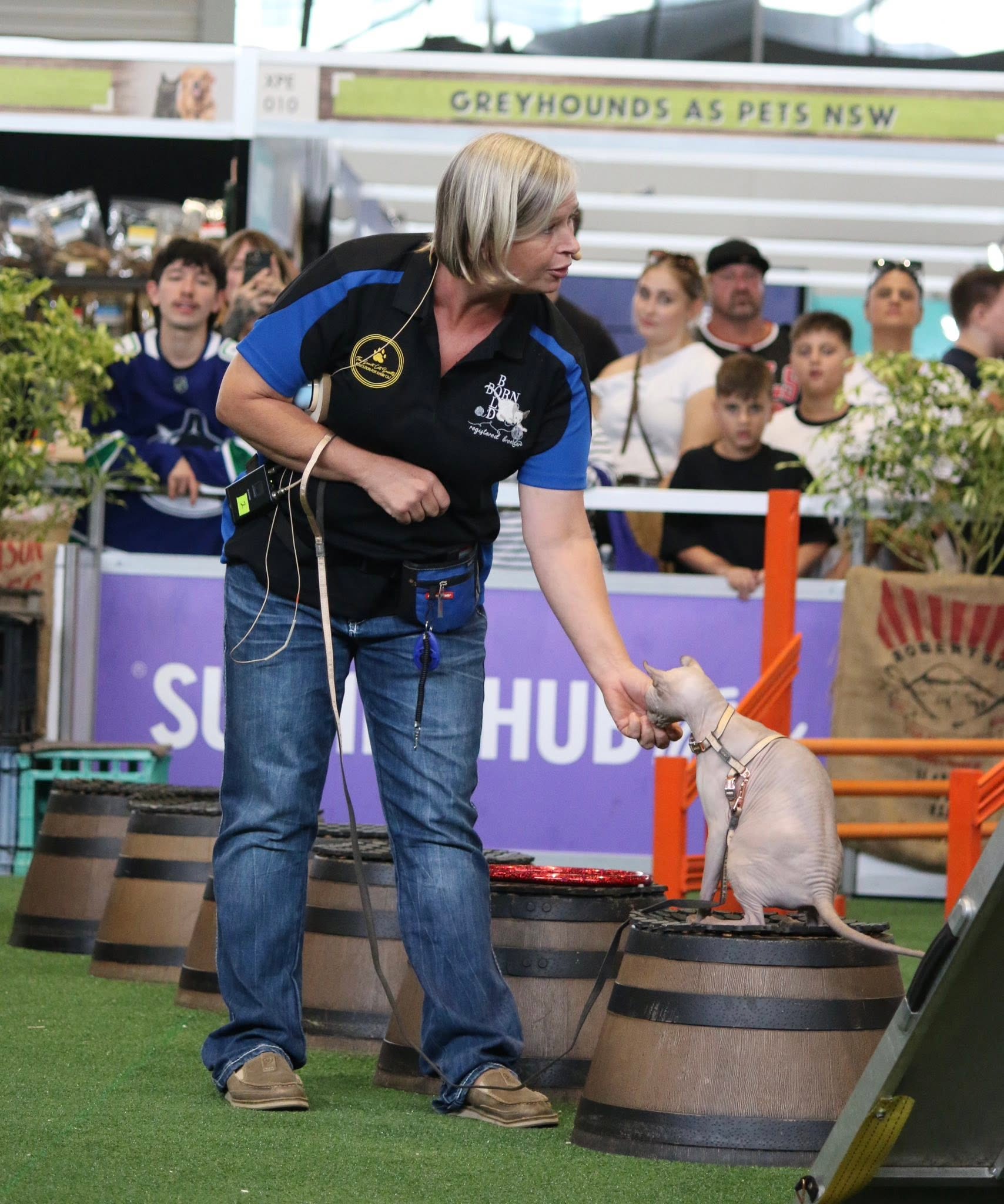 Jane Cockerton and Sir Dobby on stage at Sydney Royal 2026.